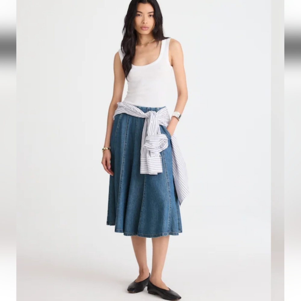 Madewell Flared Denim Midi Skirt: Airy Denim Edition Size 23 / XXS NWT
